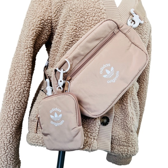 New ADIDAS ORIGINALS Ori Puffer + Pouch Crossbody Belt Bag 152 CU" Tan White - Picture 7 of 9